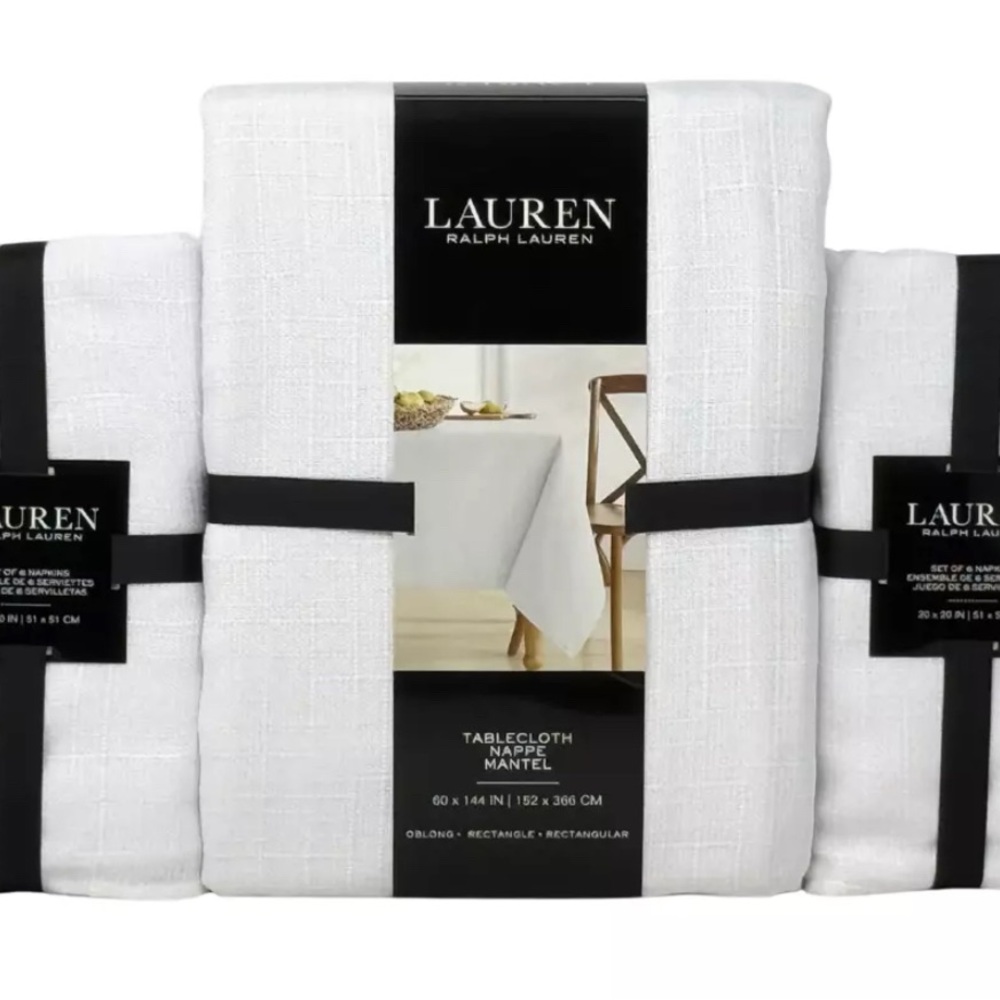 RALPH LAUREN Set 60 x 144 Holland White Holiday Designer Tablecloth & 12 Napkins